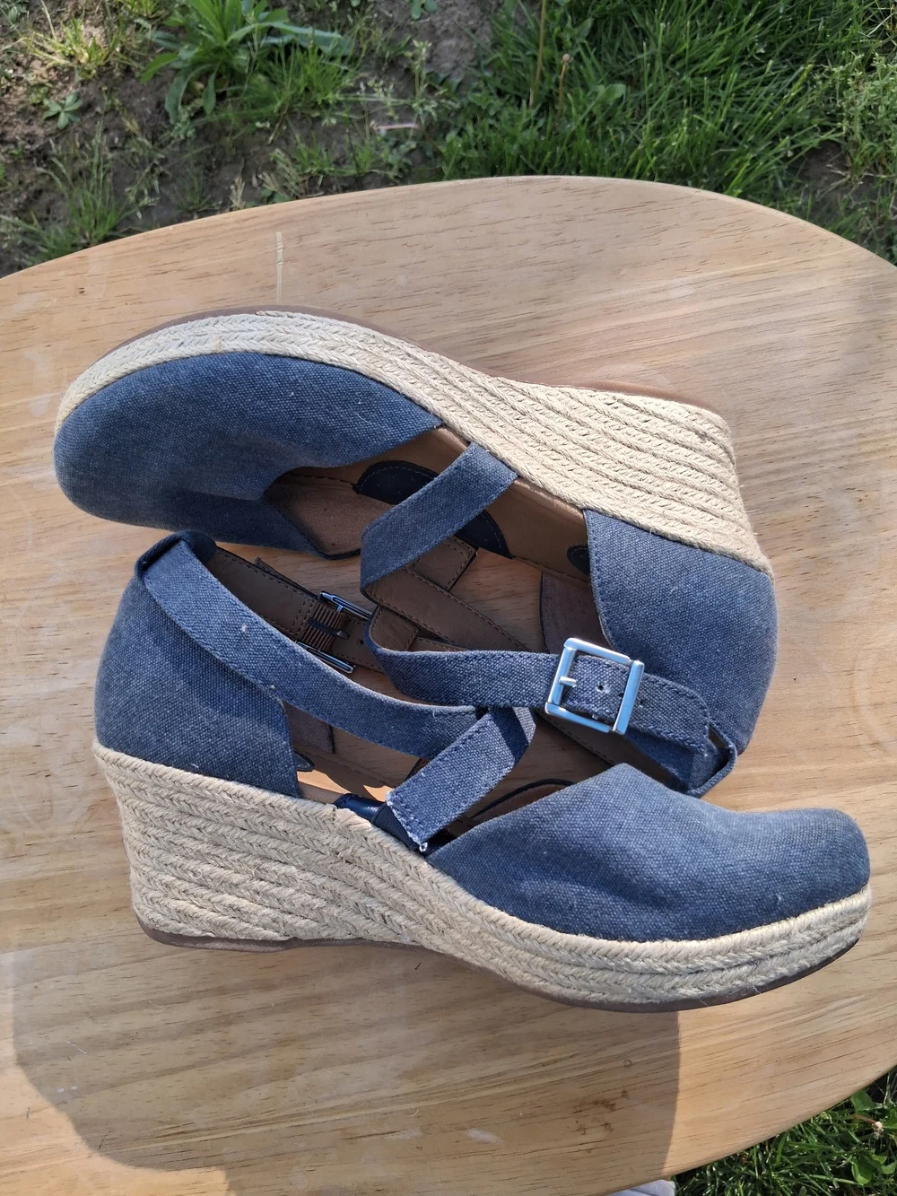 BOC Blue Canvas Espadrille Wedge Sandals Women’s Size 9 Comfort Shoes